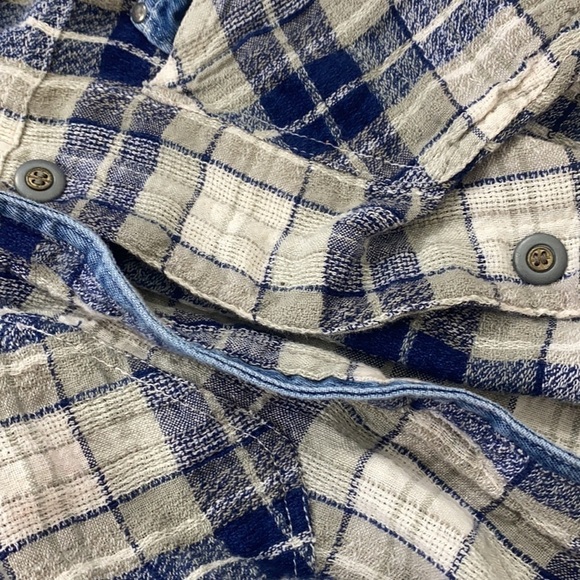 VINTAGE VISION Blue Gray Plaid Knit Jean Collar Button Shirt Vest Large Grunge - Picture 6 of 6